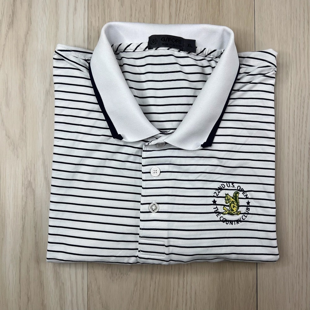 G Fore Golf Polo Shirt Mens Size XL White Striped The Country Club Brookline